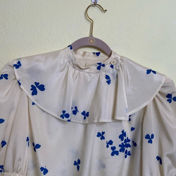 Vntg handmade collared lightly puffed sleeves top - Picture 3 of 9